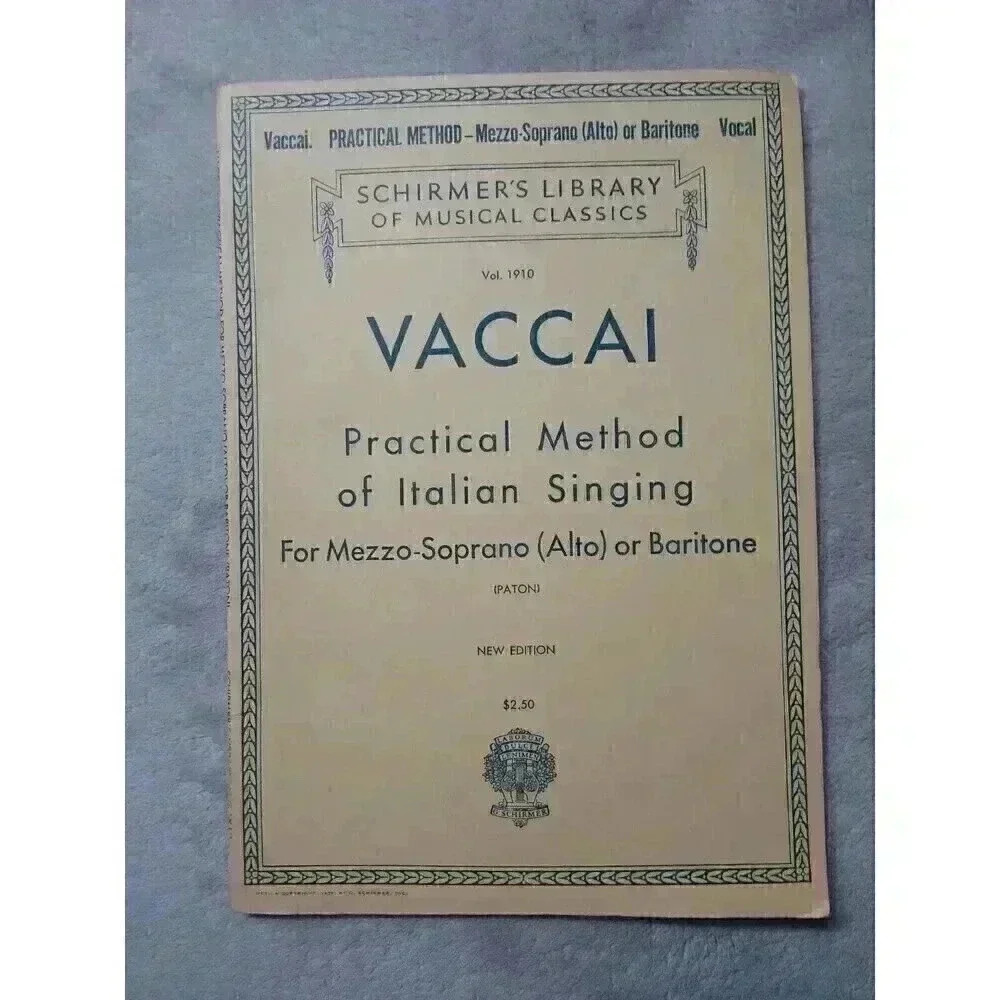 Vaccai Practical Method Of Italian Singing Alto/Baritone Schirmer's Library 1975